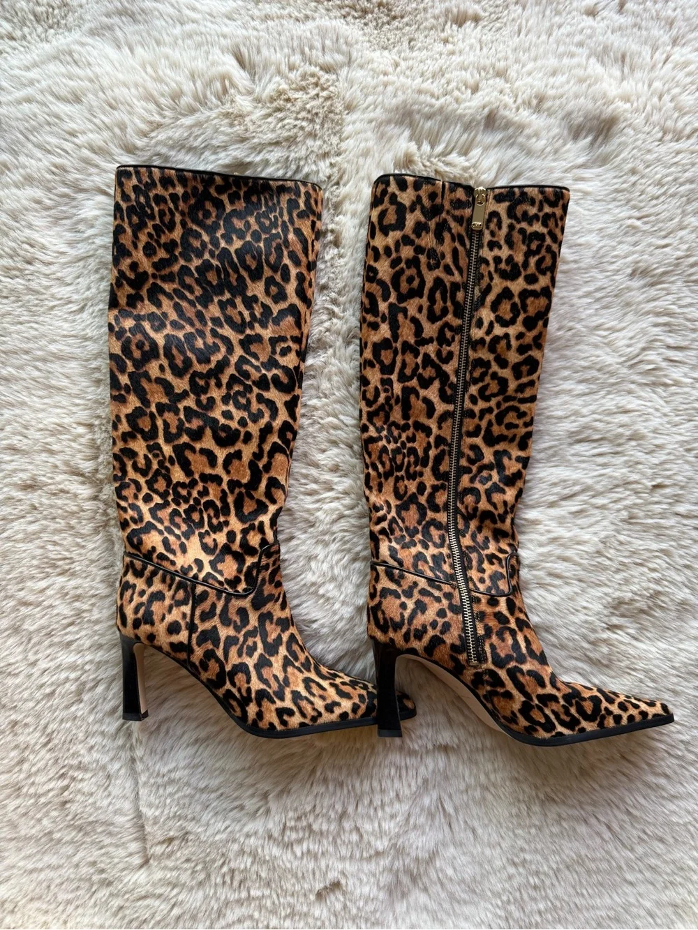 Michael Kors Leopard Print Knee-High Heeled Boots - Tan and Black